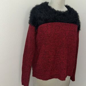 NWT Two by Vince Camuto red black fur sweater XS